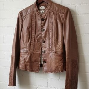 June Real Leather Moto Jacket size small brown anthropology leather soft like ne